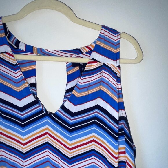 Gap Womens Sleeveless Chevron Striped Dress Blue Multicolor Size Large - Picture 2 of 6